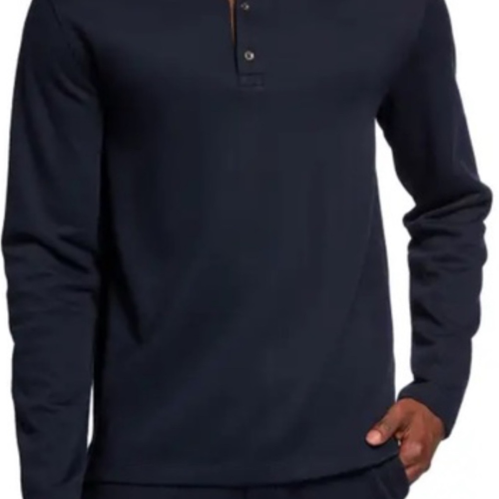 Vince Navy Blue Long Sleeve Henley with Suede Elbow Patches Size XL